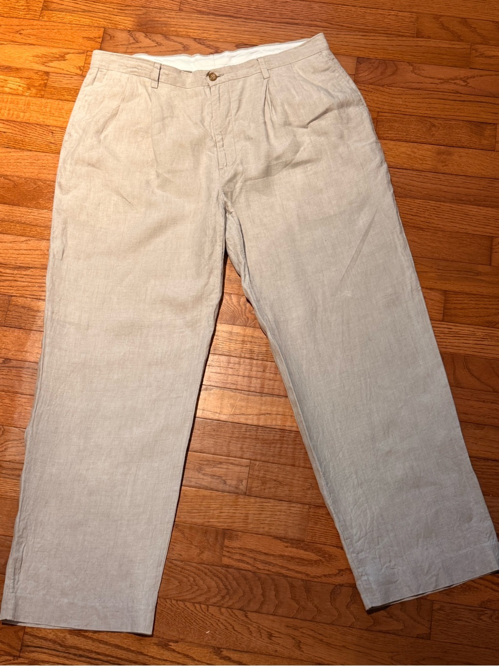 Nautica Men's Khaki Linen-Blend Chinos in Light Beige